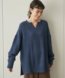 キーネックケーブルニットチュニック *