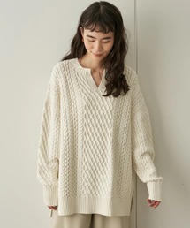 AMERICAN HOLIC | キーネックケーブルニットチュニック *(ニット/セーター)