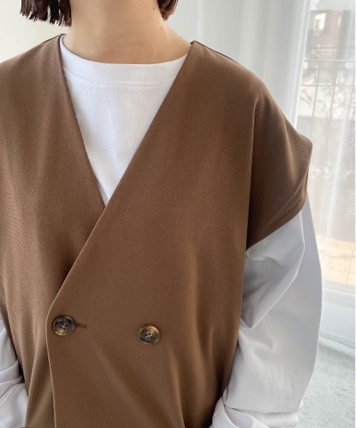 flaner（フラネ）の「ルーズ2wayベスト【セットアップ可】（ベスト・レディース・ブラウン・FREE）」の2枚目の写真