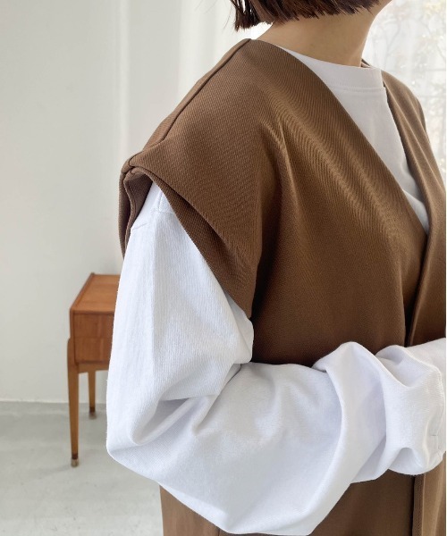 flaner（フラネ）の「ルーズ2wayベスト【セットアップ可】（ベスト・レディース・ブラウン・FREE）」の4枚目の写真