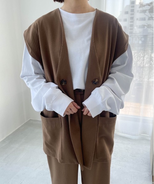 flaner（フラネ）の「ルーズ2wayベスト【セットアップ可】（ベスト・レディース・ブラウン・FREE）」の5枚目の写真