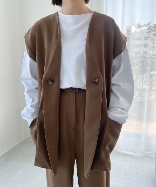 flaner（フラネ）の「ルーズ2wayベスト【セットアップ可】（ベスト・レディース・ブラウン・FREE）」の6枚目の写真