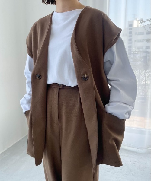 flaner（フラネ）の「ルーズ2wayベスト【セットアップ可】（ベスト・レディース・ブラウン・FREE）」の7枚目の写真