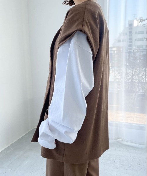 flaner（フラネ）の「ルーズ2wayベスト【セットアップ可】（ベスト・レディース・ブラウン・FREE）」の8枚目の写真