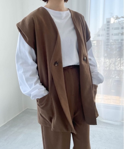 flaner（フラネ）の「ルーズ2wayベスト【セットアップ可】（ベスト・レディース・ブラウン・FREE）」の9枚目の写真