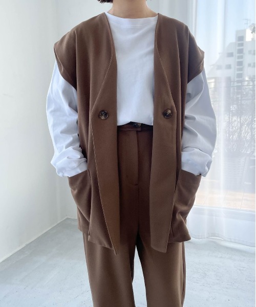 flaner（フラネ）の「ルーズ2wayベスト【セットアップ可】（ベスト・レディース・ブラウン・FREE）」の10枚目の写真