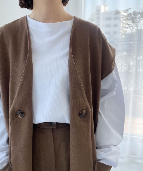 flaner（フラネ）の「ルーズ2wayベスト【セットアップ可】（ベスト・レディース・ブラウン・FREE）」の11枚目の写真