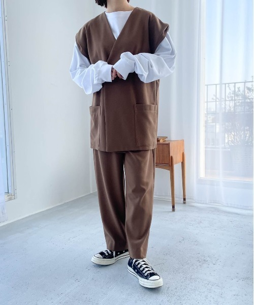 flaner（フラネ）の「ルーズ2wayベスト【セットアップ可】（ベスト・レディース・ブラウン・FREE）」の12枚目の写真