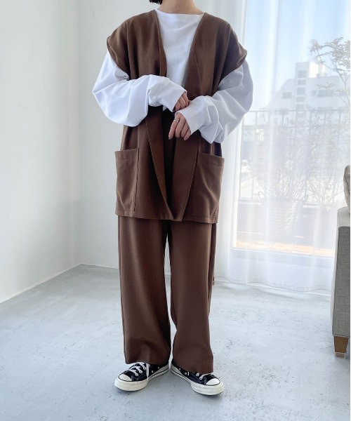 flaner（フラネ）の「ルーズ2wayベスト【セットアップ可】（ベスト・レディース・ブラウン・FREE）」の17枚目の写真