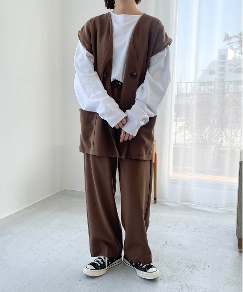 flaner（フラネ）の「ルーズ2wayベスト【セットアップ可】（ベスト・レディース・ブラウン・FREE）」の18枚目の写真