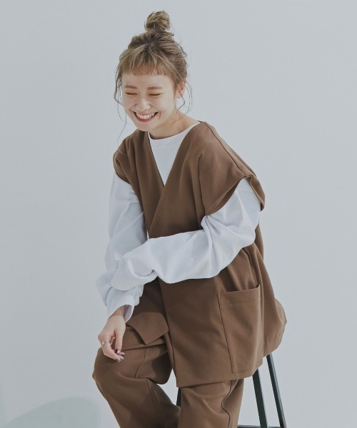 flaner（フラネ）の「ルーズ2wayベスト【セットアップ可】（ベスト・レディース・ブラウン・FREE）」の19枚目の写真