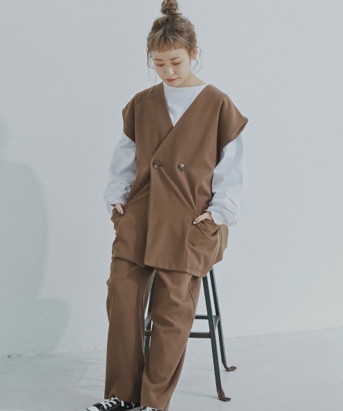 flaner（フラネ）の「ルーズ2wayベスト【セットアップ可】（ベスト・レディース・ブラウン・FREE）」の20枚目の写真