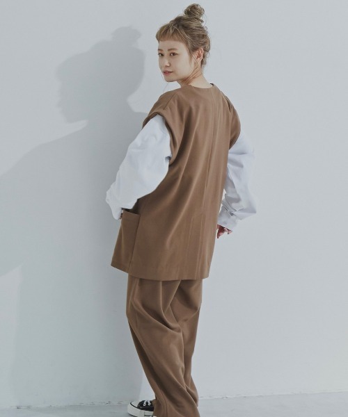 flaner（フラネ）の「ルーズ2wayベスト【セットアップ可】（ベスト・レディース・ブラウン・FREE）」の21枚目の写真