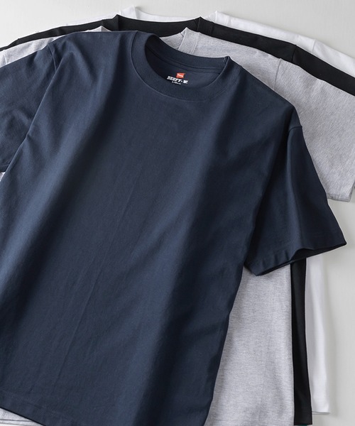 HANES(ヘインズ)の「【Hanes/ヘインズ】 BEEFY-T クルーネック Tシャツ ユニセックス/半袖/無地/2枚セット(Tシャツ/カットソー・メンズ・ネイビー/ホワイト/ブラック/グレー・XL/L/M)」の4枚目の写真