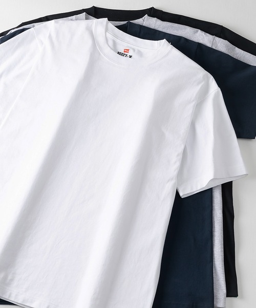 HANES(ヘインズ)の「【Hanes/ヘインズ】 BEEFY-T クルーネック Tシャツ ユニセックス/半袖/無地/2枚セット(Tシャツ/カットソー・メンズ・ネイビー/ホワイト/ブラック/グレー・XL/L/M)」の1枚目の写真