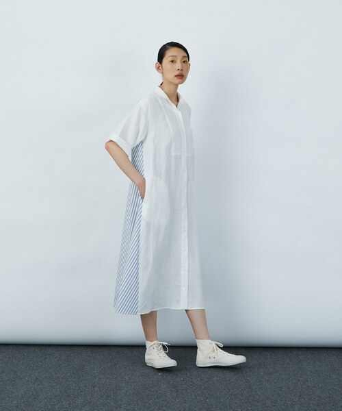 LOISIR（ロワズィール）の「異素材コンビシャツワンピース（シャツワンピース・レディース・ブルー系その他/ブラック/ホワイト系その他・FREE）」の7枚目の写真