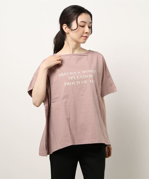 Samansa Mos2 blue（サマンサモスモスブルー）の「ロゴプリントビッグTee（Tシャツ/カットソー・レディース・オフホワイト/ライトベージュ/チャコール/サックスブルー/ピンク・ﾌﾘ-）」の5枚目の写真