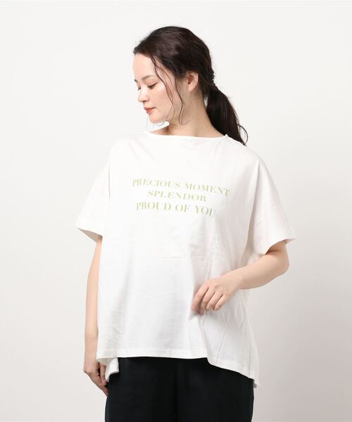 Samansa Mos2 blue（サマンサモスモスブルー）の「ロゴプリントビッグTee（Tシャツ/カットソー・レディース・オフホワイト/ライトベージュ/チャコール/サックスブルー/ピンク・ﾌﾘ-）」の8枚目の写真