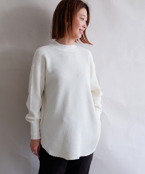 MANASTASH（マナスタッシュ）の「MANASTASH/マナスタッシュ　W's  HEAVY SNUG THERMAL MOCK NECK　ウィメンズ　ヘビースナッグサーマル　モックネック（Tシャツ/カットソー・レディース・ベージュ/ナチュラル/ブラウン/ブラック・MEDIUM）」の4枚目の写真