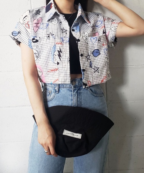 me+em select(ミームセレクト)の「ビッグポケットアソートショート柄シャツ【数量限定】(シャツ/ブラウス・レディース・ホワイト/ピンク/グレー/パープル・FREE)」の13枚目の写真