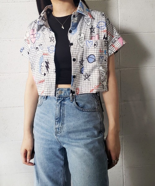 me+em select(ミームセレクト)の「ビッグポケットアソートショート柄シャツ【数量限定】(シャツ/ブラウス・レディース・ホワイト/ピンク/グレー/パープル・FREE)」の20枚目の写真