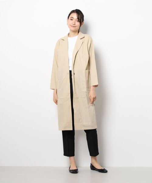 MAISON DE THERESE(メゾン ド テレーズ)の「綿麻ロングジャケット(テーラードジャケット・レディース・ベージュ/ブラック・M)」の2枚目の写真