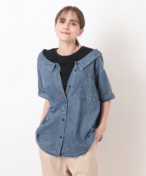 Cutie Blonde(キューティーブロンド)の「◆【S-L】フェイクレイヤードブラウス(Tシャツ/カットソー・レディース・ライトブルー/サックスブルー/ブルー・01/02/03)」の2枚目の写真