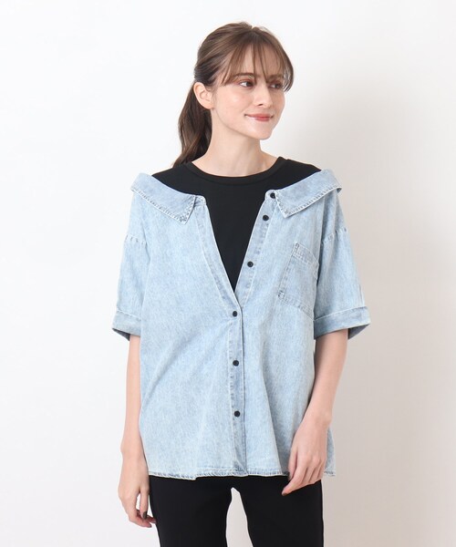 Cutie Blonde(キューティーブロンド)の「◆【S-L】フェイクレイヤードブラウス(Tシャツ/カットソー・レディース・ライトブルー/サックスブルー/ブルー・01/02/03)」の4枚目の写真