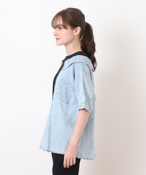 Cutie Blonde(キューティーブロンド)の「◆【S-L】フェイクレイヤードブラウス(Tシャツ/カットソー・レディース・ライトブルー/サックスブルー/ブルー・01/02/03)」の7枚目の写真