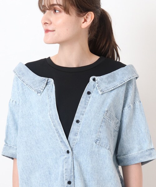 Cutie Blonde(キューティーブロンド)の「◆【S-L】フェイクレイヤードブラウス(Tシャツ/カットソー・レディース・ライトブルー/サックスブルー/ブルー・01/02/03)」の9枚目の写真