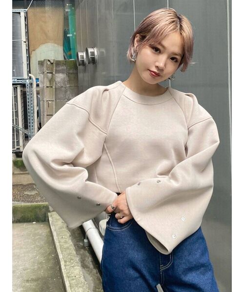 EMODA（エモダ）の「タックスリーブソリッドトップ（Tシャツ/カットソー・レディース・ブラック/ベージュ/カーキ・FREE）」の12枚目の写真