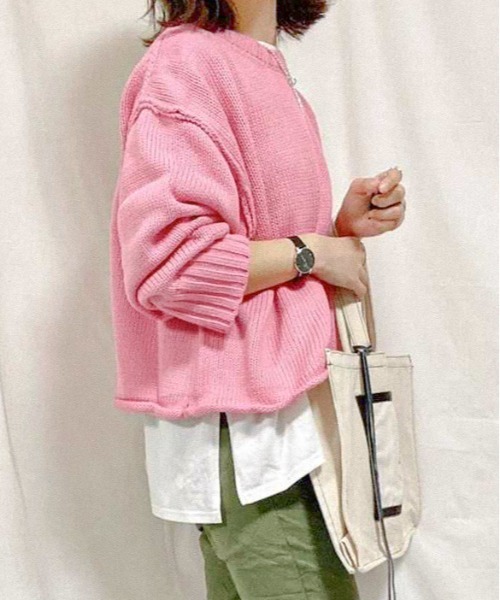 feepur（フェピュール）の「《ウォッシャブル》ボリュームクロップドニット（ニット/セーター・レディース・オフホワイト/ブラック/ベージュ/ブルー/ピンクベージュ・MEDIUM）」の5枚目の写真