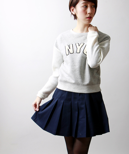 WEGO（ウィゴー）の「WEGO/リブラインプリーツスカート（スカート・レディース・オフホワイト/グリーン系その他/ネイビー/オレンジ・FREE）」の3枚目の写真