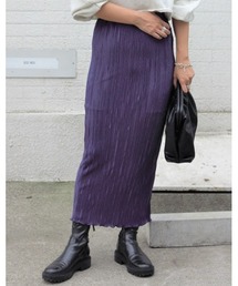 【LiSeeK】光沢プリーツロングスカート