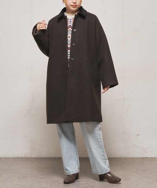CIAOPANIC（チャオパニック）の「コーデュロイカラーAラインコート（ステンカラーコート・レディース・ダークブラウン/オリーブ・FREE）」の15枚目の写真