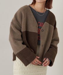 ノーカラー切替ボアジャケット