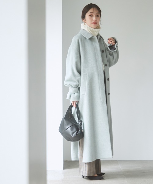 VIS(ビス)の「軽く羽織れる、尾州シャギーステンカラーロングコート(チェスターコート・レディース・ライトグリーン/ベージュ/ブラウン・M/S)」の18枚目の写真