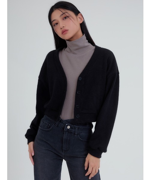 カーディガン Pompom high neck knit cardigan レディース Alpaca mix cardigan with ruffled cuffs La Redoute