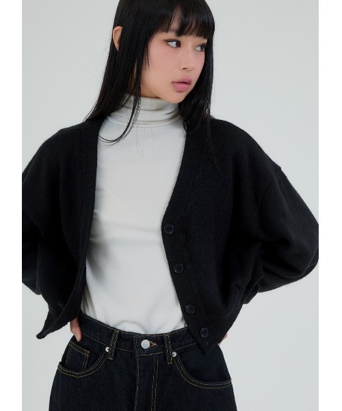 ハグオーワー ポップコーンリブハンドニットカーディガン ブラック 美品 今期完売ハグオーワーポップコーンリブハンドニットカーディガン