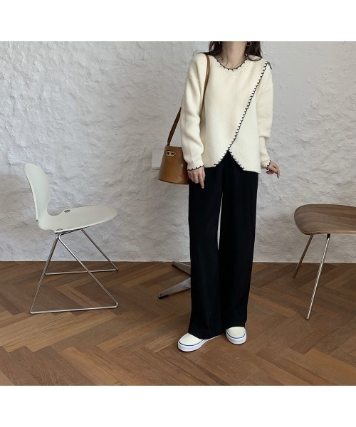 VIBGYOR Women(ヴィブジョー ウィメン)の「【KOREA SELECT】トリムステッチニット(ニット/セーター・レディース・ベージュ/オフホワイト・FREE)」の8枚目の写真