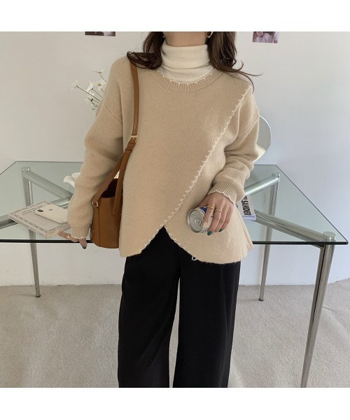VIBGYOR Women(ヴィブジョー ウィメン)の「【KOREA SELECT】トリムステッチニット(ニット/セーター・レディース・ベージュ/オフホワイト・FREE)」の12枚目の写真