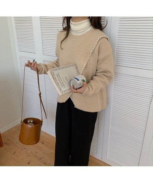 VIBGYOR Women(ヴィブジョー ウィメン)の「【KOREA SELECT】トリムステッチニット(ニット/セーター・レディース・ベージュ/オフホワイト・FREE)」の4枚目の写真