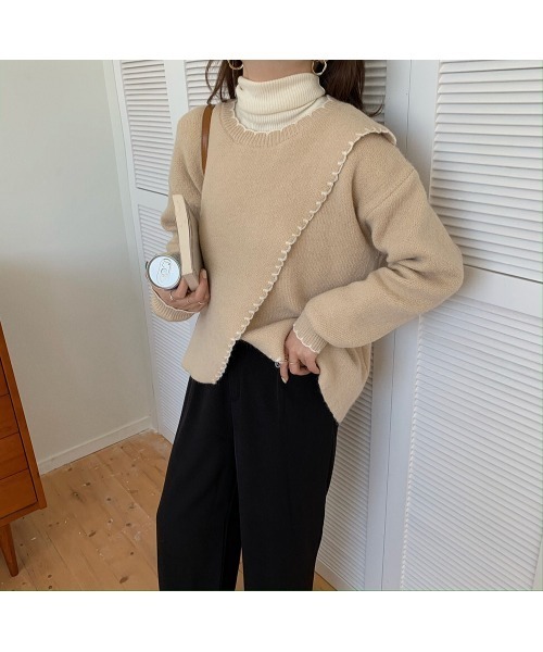 VIBGYOR Women(ヴィブジョー ウィメン)の「【KOREA SELECT】トリムステッチニット(ニット/セーター・レディース・ベージュ/オフホワイト・FREE)」の14枚目の写真
