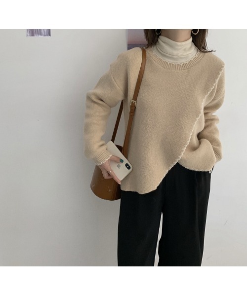 VIBGYOR Women(ヴィブジョー ウィメン)の「【KOREA SELECT】トリムステッチニット(ニット/セーター・レディース・ベージュ/オフホワイト・FREE)」の10枚目の写真