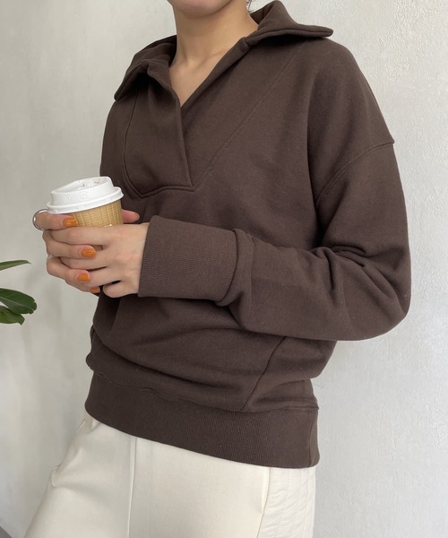 mona Belinda（モナベリンダ）の「襟付きブザムスエット（Tシャツ/カットソー・レディース・チャコールグレー/ブラウン/アイボリー・FREE）」の3枚目の写真