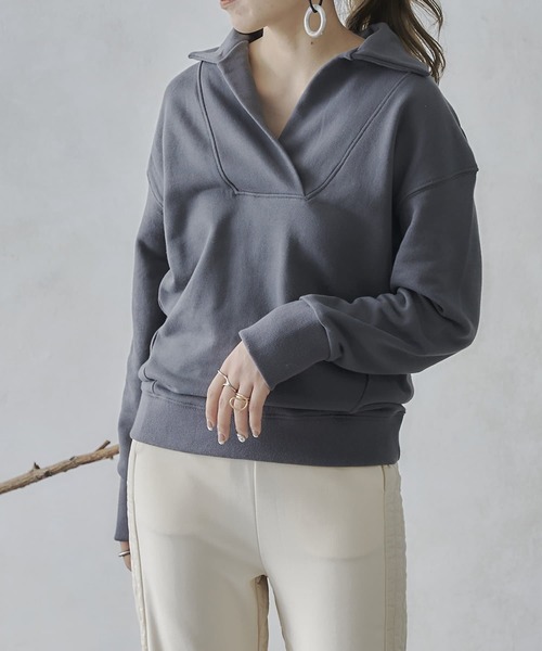 mona Belinda（モナベリンダ）の「襟付きブザムスエット（Tシャツ/カットソー・レディース・チャコールグレー/ブラウン/アイボリー・FREE）」の16枚目の写真