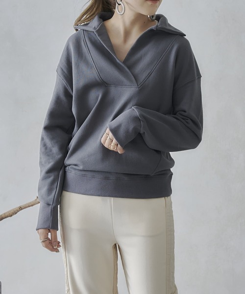 mona Belinda（モナベリンダ）の「襟付きブザムスエット（Tシャツ/カットソー・レディース・チャコールグレー/ブラウン/アイボリー・FREE）」の17枚目の写真