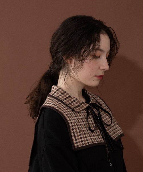 idem knit double collar/チェック柄ニット付け襟（付け襟