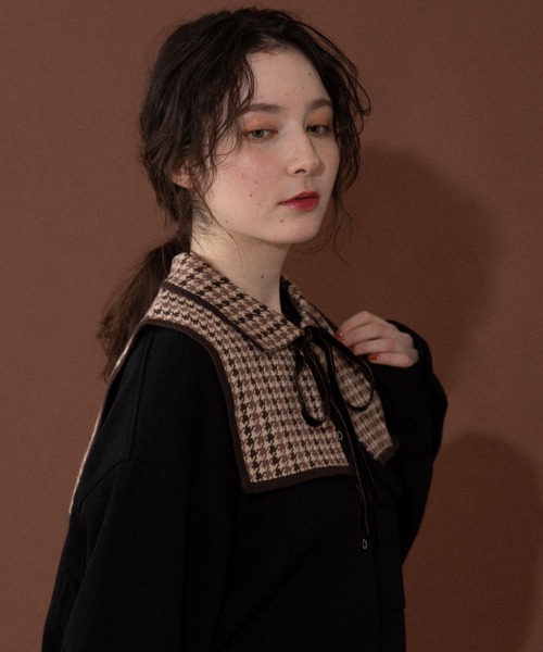 idem(イデム)の「idem knit double collar/チェック柄ニット付け襟(付け襟・レディース・ベージュ/ブラウン・FREE)」の12枚目の写真