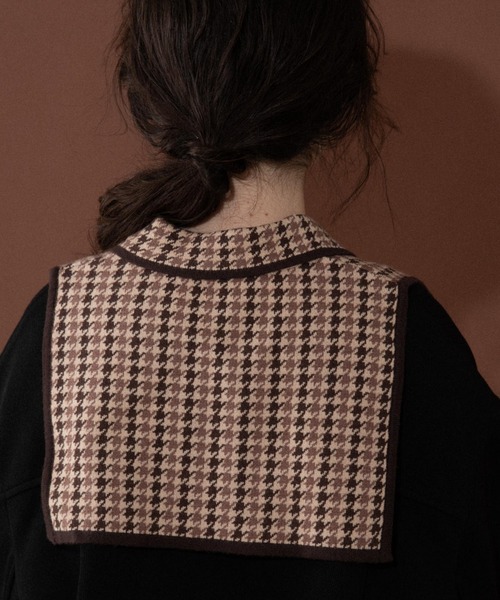 ENFOLD チェック柄　付け襟　アシメ　変形 idem knit double collar/チェック柄ニット付け襟（付け襟
